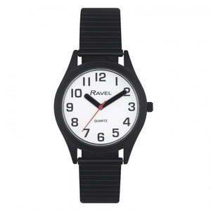 REFLEX/RAVEL ULTRA CLEAR ROUND Basic Quartz on Black Expanding Bracelet White dial R0225.13