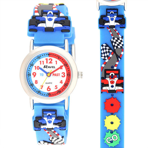 Ravel  R1513.86 Funtime Boys Racing car Design Time Teacher Strap Watch
